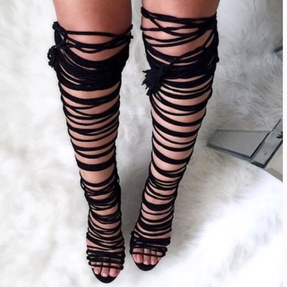 Jeffrey Campbell Shoes - Jeffrey Campbell Black Lace-Up Gladiator Knee-High Heels